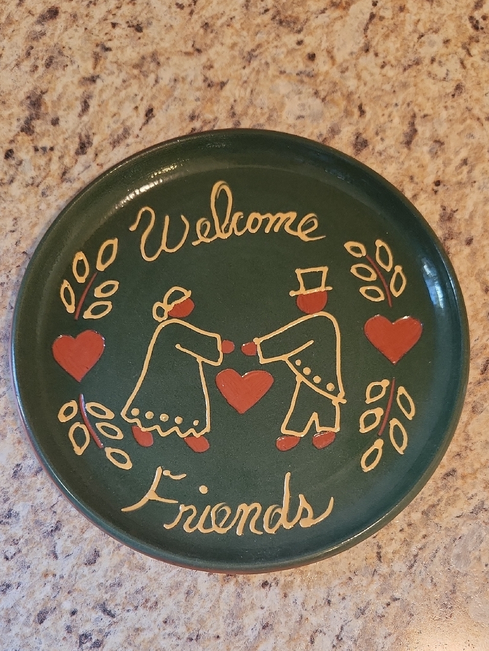 Redware Welcome Friends Terracotta Display Plate